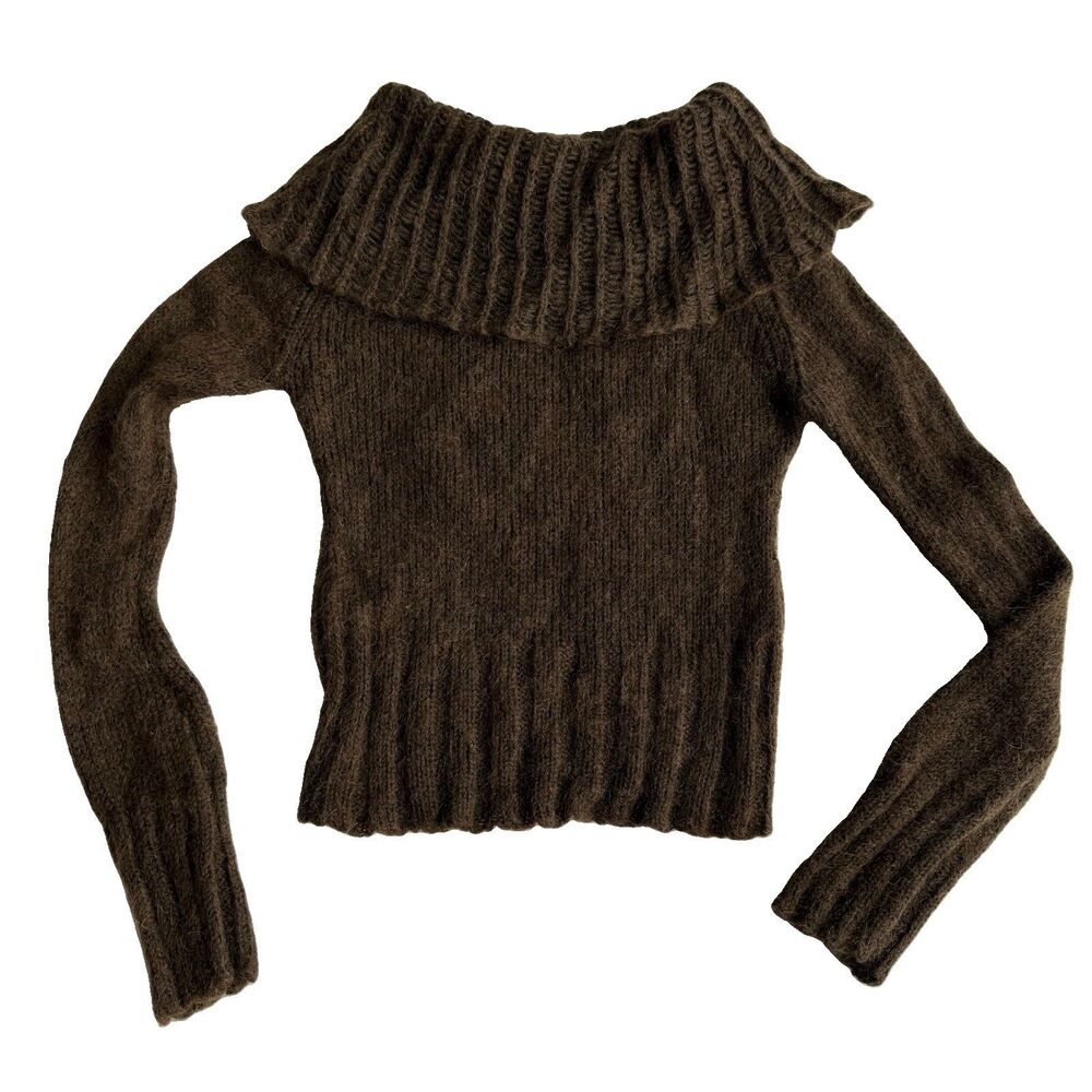 Y2K The J.Peterman Company Off Shoulder Brown Sweater Mohair/Nylon Size XS